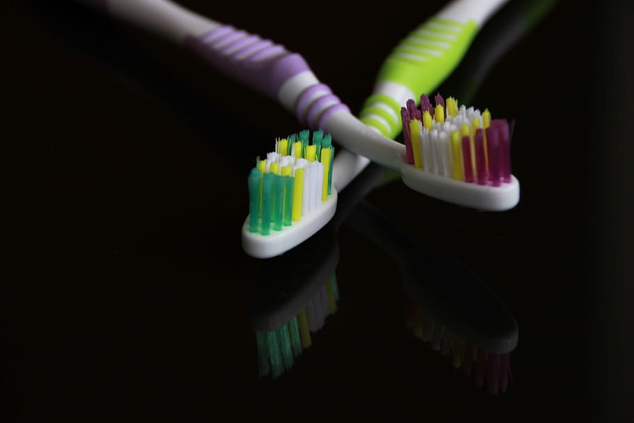 two, toothbrushes, table, black, colored, dental, hygiene, oral, teeth, body care