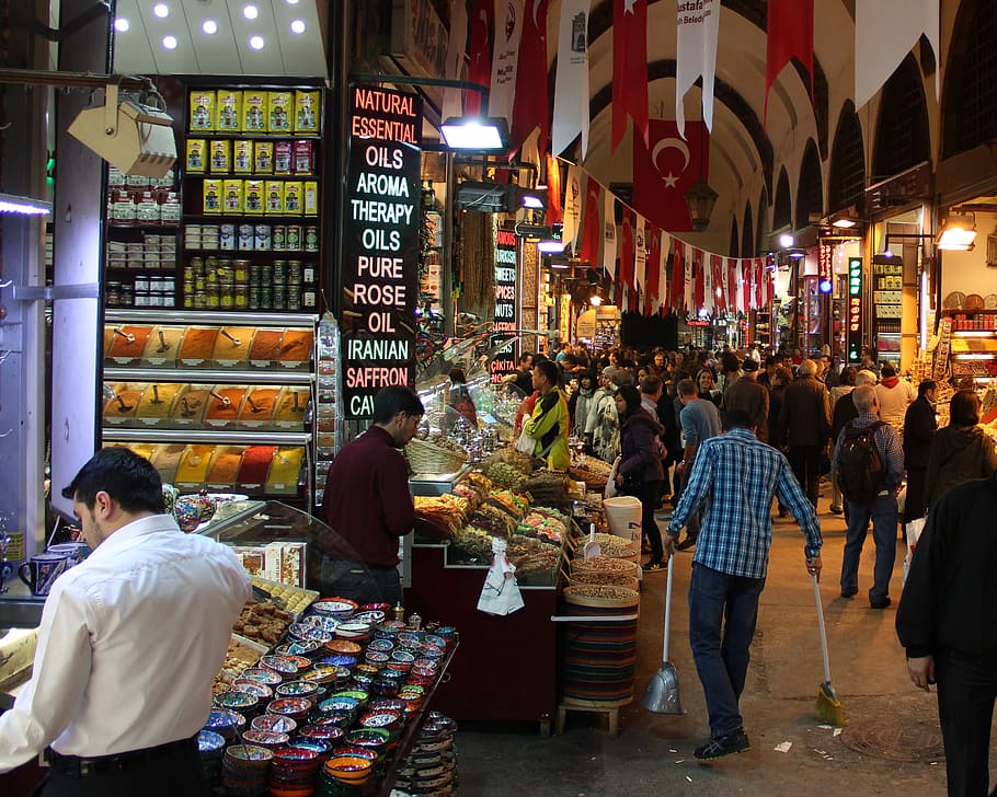 grupo, pessoas, mercado, bazar, turquia, istambul, comprar, vender, comércio, varejo