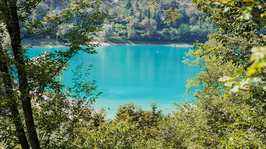lake, water, idyll, badesee, green, summer, tenno lake, italy, lago di tenno, plant