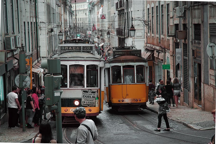 lisbon, tram, street, beautiful, beauty, commercial, architecture, city, real people, built structure