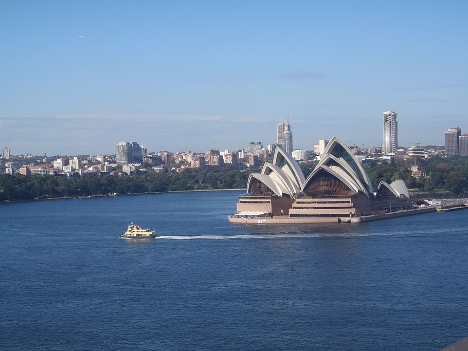 Ópera de Sydney, barco, puerto de Sydney, Australia, arquitectura, estructura construida, exterior del edificio, agua, ciudad, transporte