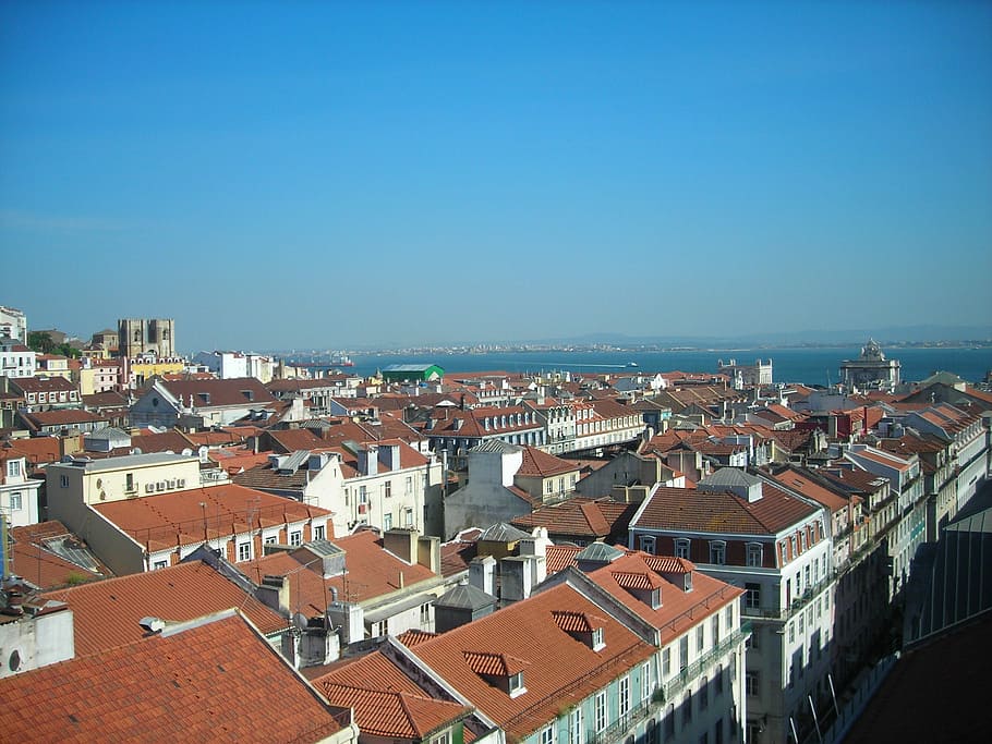 City, View, Roof, Portugal, Lisbon, city, view, lisboa, sea, architecture, building exterior