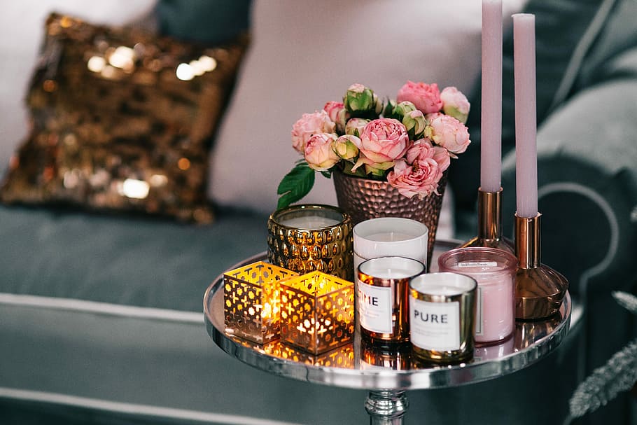 サイドテーブル, ピンク, 装飾, テーブル, 花, ピンクのバラ, 家の装飾, 素敵な花, 魅力, 結婚式