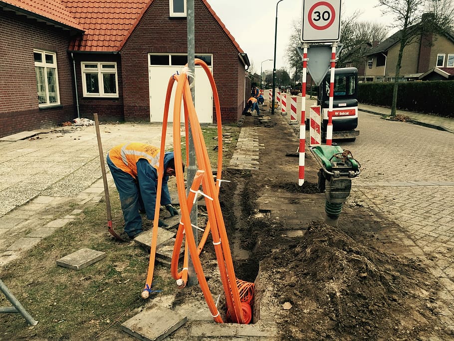 man, digging, hole, Glass Fiber, Fiber, Broadband, Eersel, Brabant, broadband, construction site, built structure