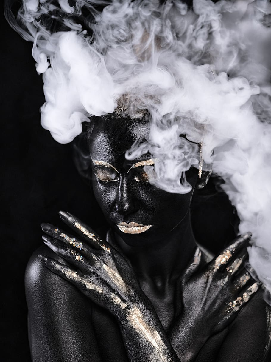 body painting, makeup, portrait, dark skin, afro, africa, black leather ...