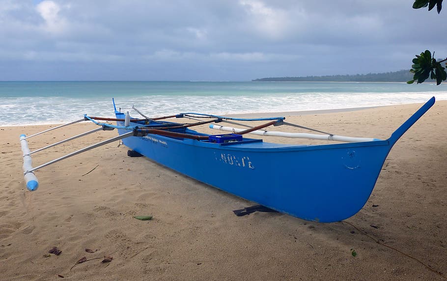 Fishing boat, Banca, Philippines, boat on shore, water, beach, sea, sand, nautical vessel, moored