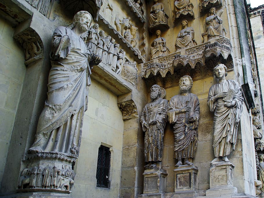 reims, cathedral, french gothic architecture, statues, door, portal, religious, worship, religion, christian