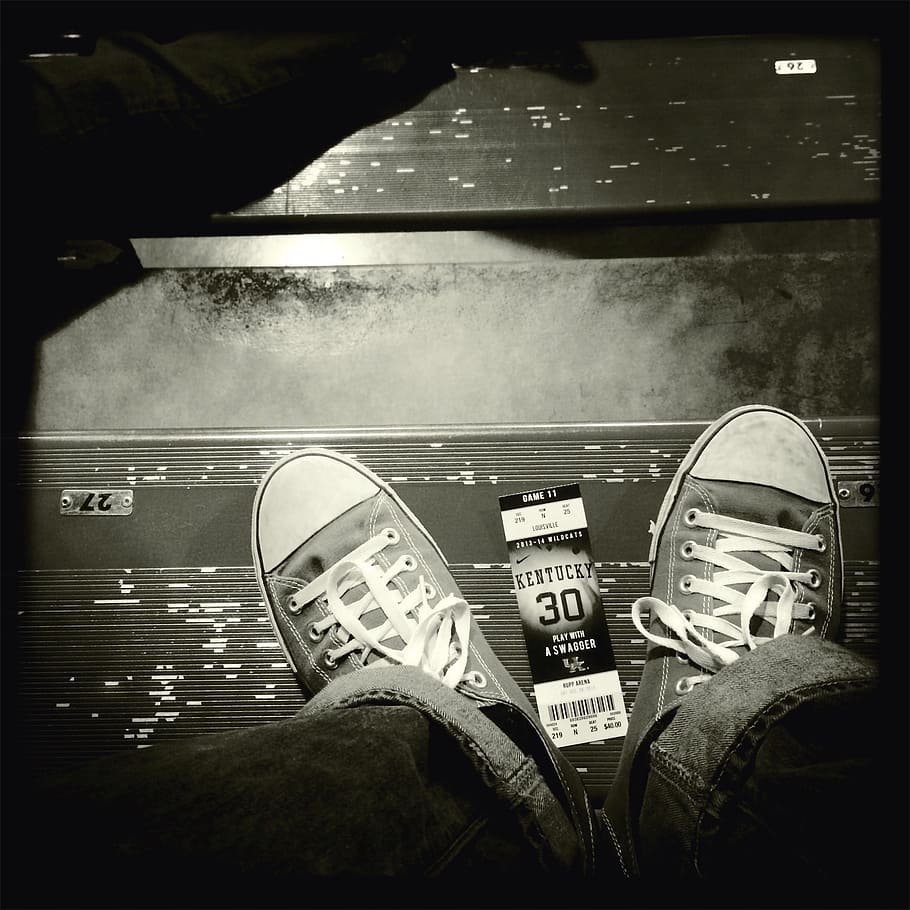 converse, shoes, sneakers, kentucky, wildcats, tickets, steps, black and white, indoors, auto post production filter