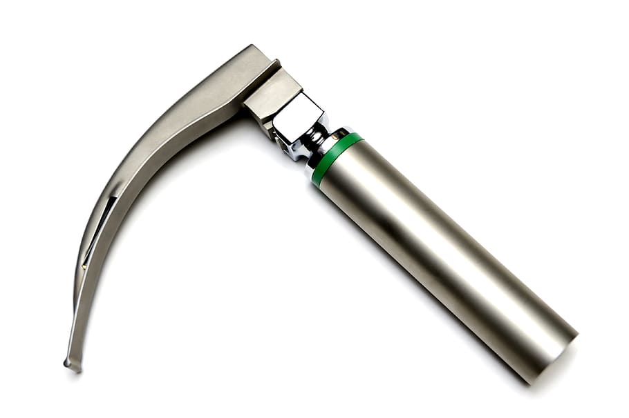 laryngoscope, medical, Laryngoscope, Medical, emergency medicine, stainless steel, silver, isolated, emergency medical services, doctor on call, artificial respiration