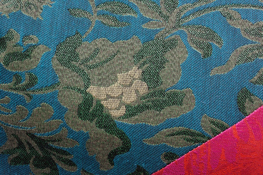 tissue, jacquardmusterung, jacquardweberei, woven, fabric, noble, pattern, flowers, green, turquoise
