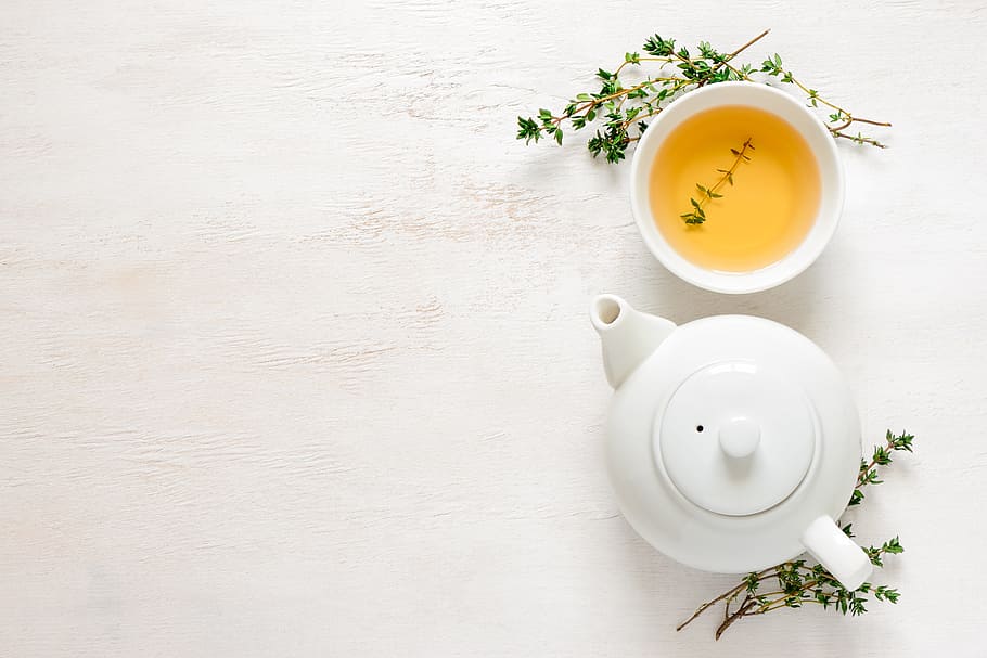 white, ceramic, teapot, teacup, tea, tea pot, green tea, drink, leaf, chinese
