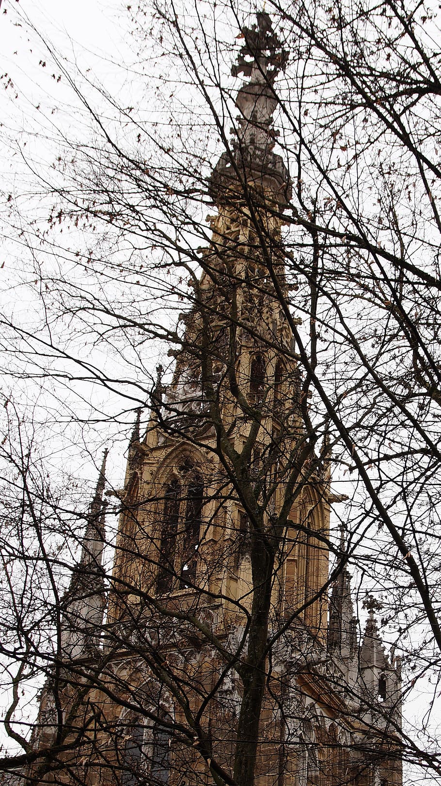 tower, church, church tower, building, architecture, perspective, old, low angle view, tree, bare tree