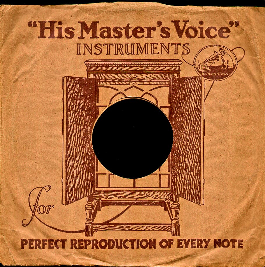 his masters voice, shellac, shellac disc, 78rpm, album cover, gramophone, plate label, listen to music, 1920, 1930