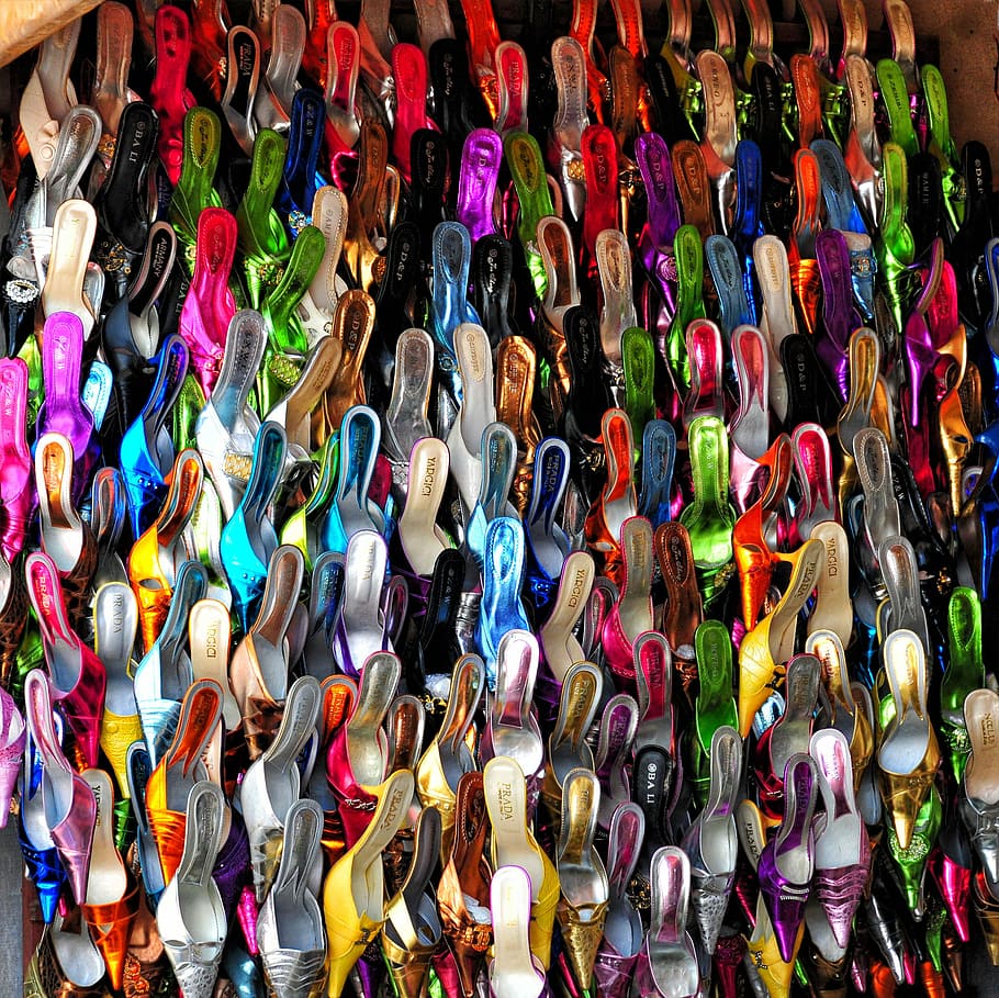 zapato, mercado, senegal, colores, zapatillas, multicolores, gran grupo de objetos, elección, variación, abundancia