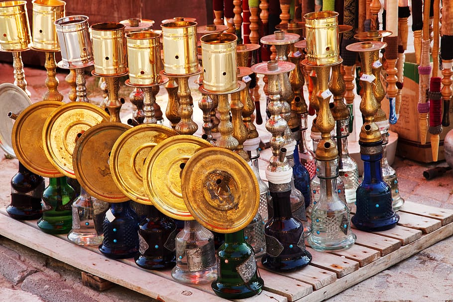 árabe, colorido, vidrio, oro, cachimba, metal, oriental, humo, fumar, tabaco