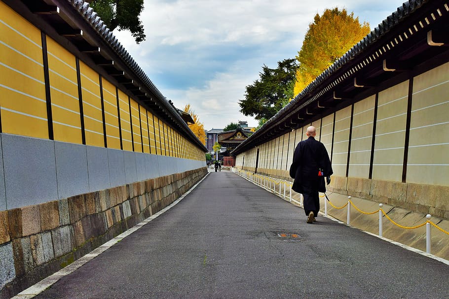 kyoto, japan, street view, architecture, direction, real people, the way forward, walking, full length, built structure
