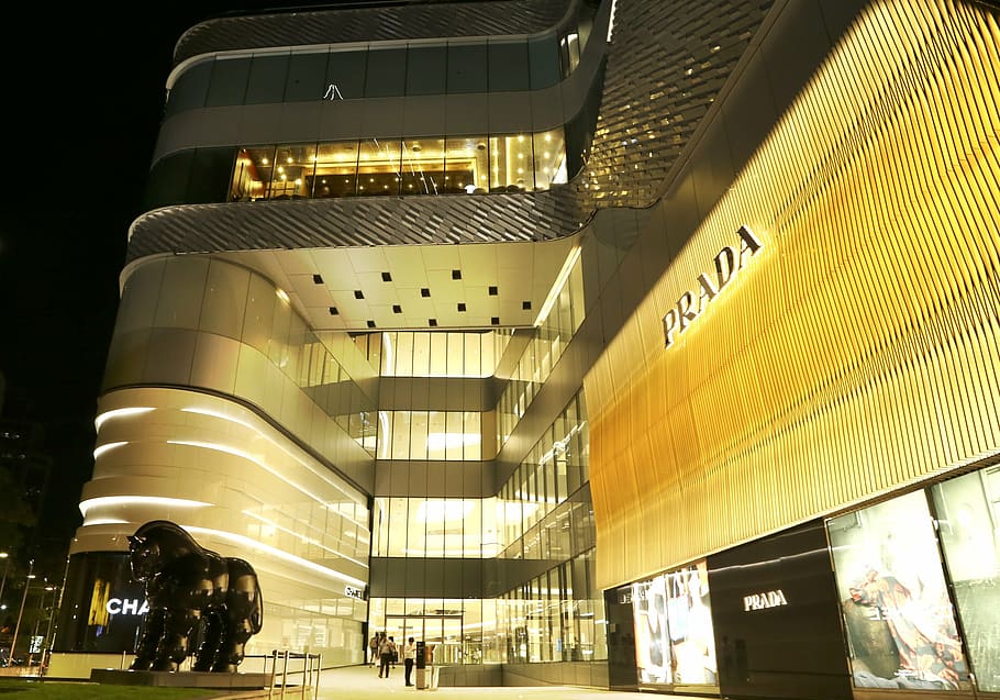 prada signage, central embassy, mall, store, shop, bangkok, luxury, shopping, consumerism, department store
