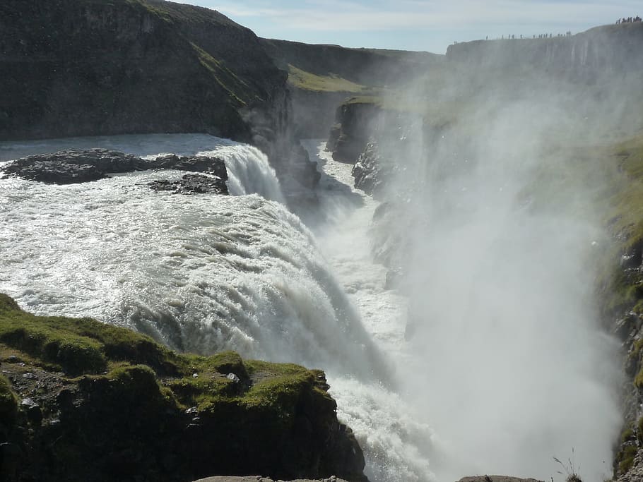 gullfoss, водопад, река, hvítá, ölfusá, haukadalur, исландия, природа, пейзаж, вода