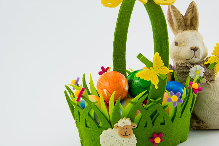 beige, bunny, basket, Easter, Basket, Easter Eggs, Color, easter, egg, colorful, decoration