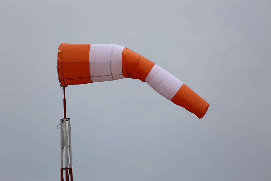 wind sock, red, white, sky, weathervane, weather, air bag, striped, anemometer, wind direction