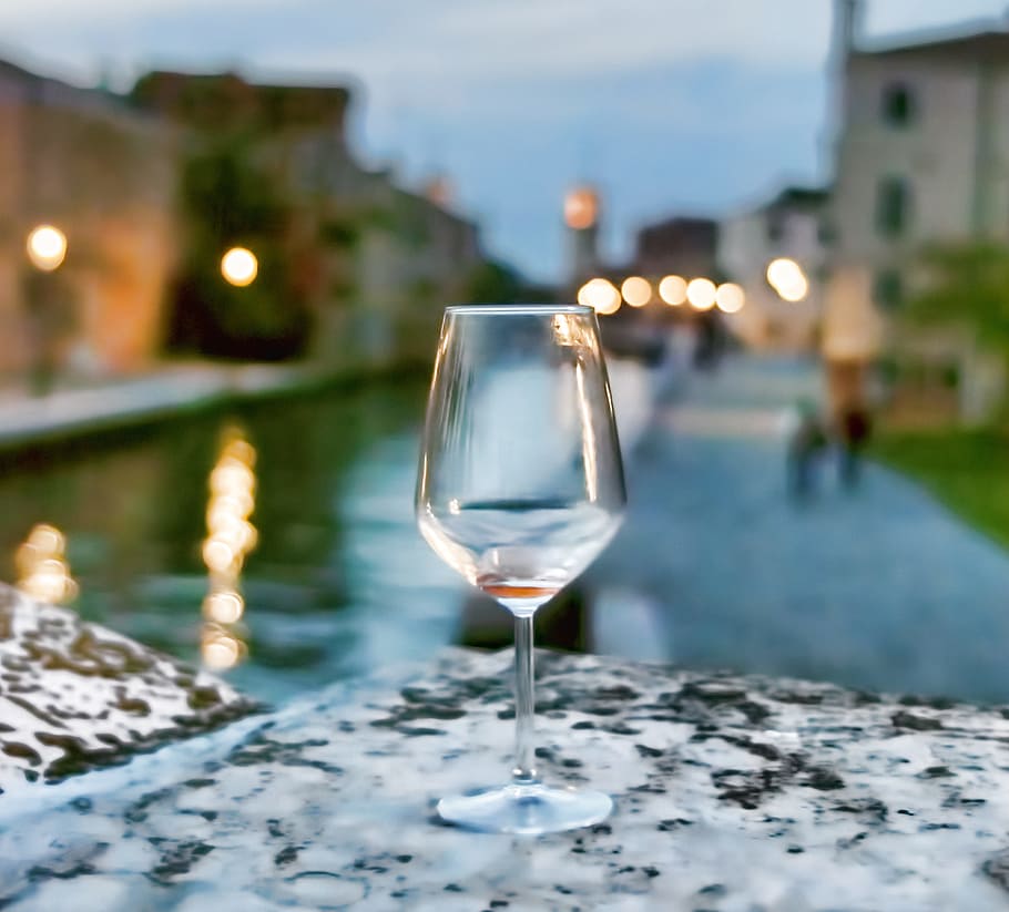 empty, wine glass, white, surface, venice, italy, wine, glass, water, europe