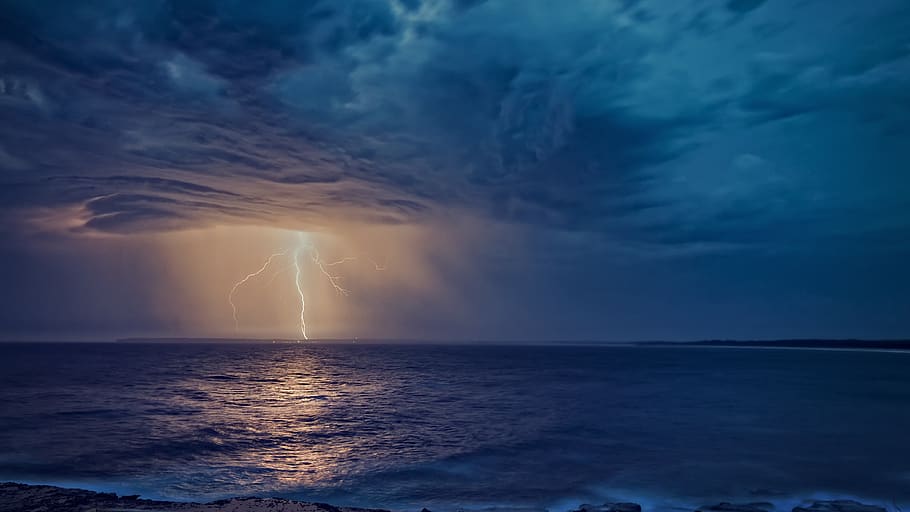 lightning, storm, thunderstorm, electricity, night, nature, rain, clouds, bolt, flash