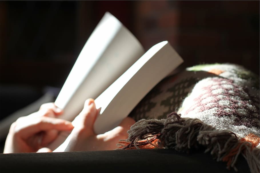 person holding book, person, holding, book, reading, indoors, adult, human hand, close-up, human body part