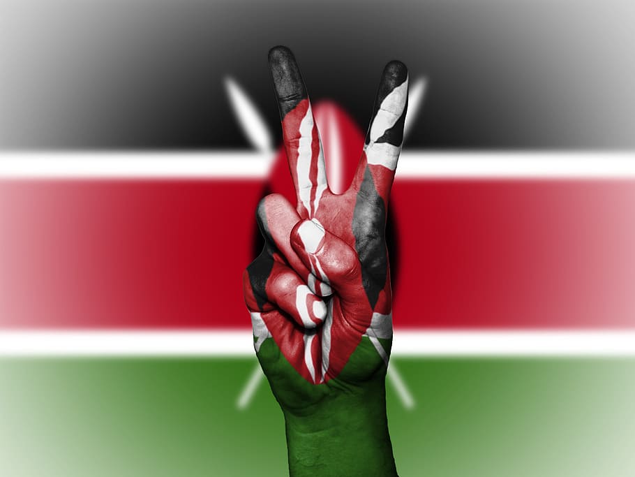 person, showing, peace sign, Kenya, Peace, Hand, Nation, Background, banner, colors