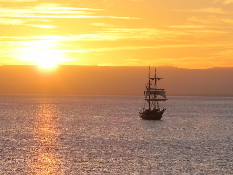 Sailboat, Sunset, Ship, Sailing, Sea, boat, cruise, evening, dusk, vintage