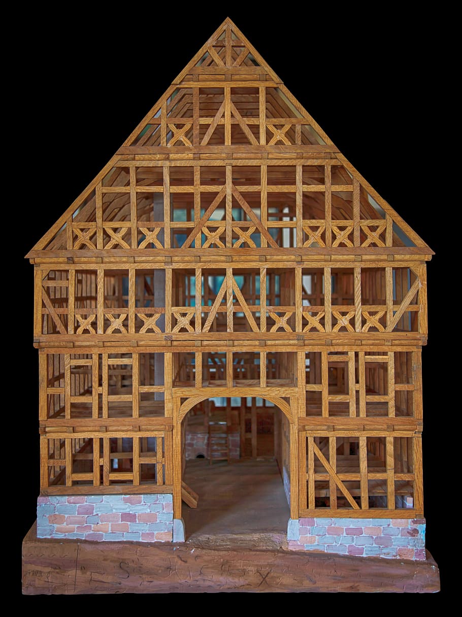 model, fachwerkhaus, replica, truss, bar, oak, old, wood, building, architecture