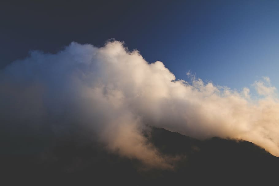 black, mountain, covering, white, clouds, daytime, nimbus, top, nature, mountains