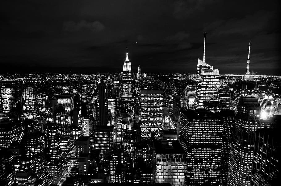 ciudad, escape, noche, gris, escala, foto, nueva york, oscuro, luces, estados unidos