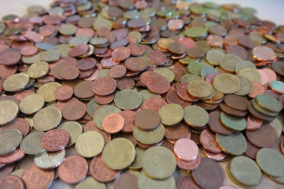 monedas, centavo, especie, dinero, euro, monedas de diez centavos, metal, dinero metálico, valioso, moneda