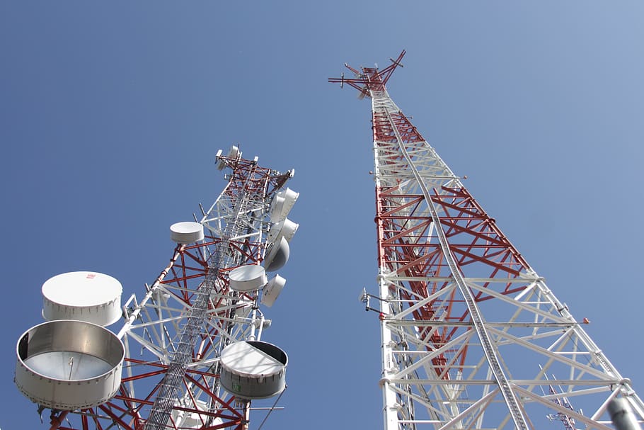 sky, metal, clouds, technology, red, satellite dish, tower, clear sky, satellite, global communications