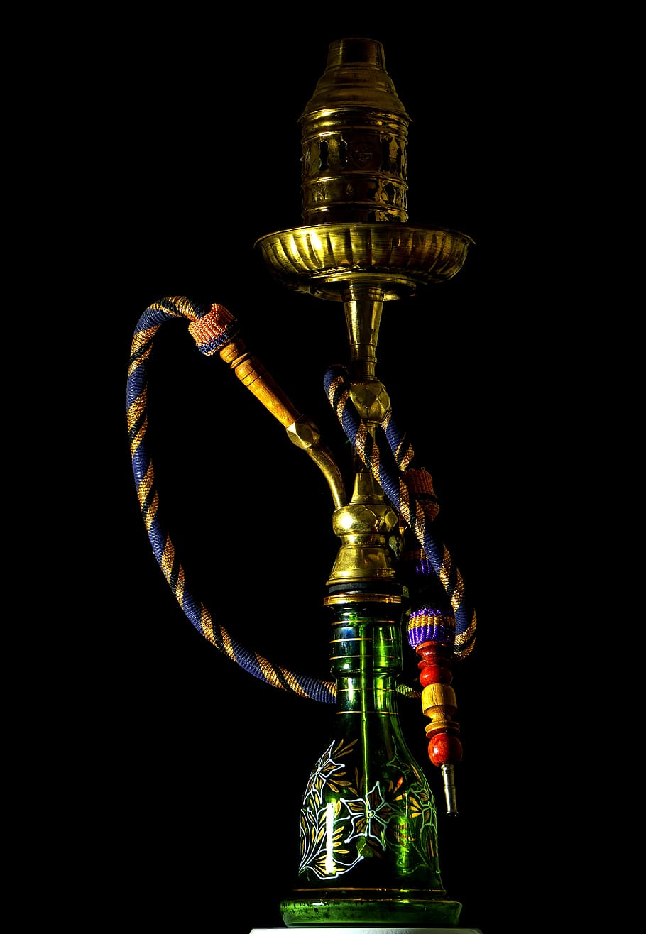 hookah, brass, bazaar, metal, smoking, brilliant, shisha water pipes, egypt, cairo, black background