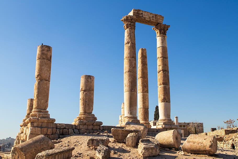 roman, pillars, column, ancient, architecture, jordan, amman, stone, ruins, old