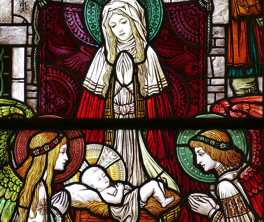 nativity scene illustration, window, church, church window, stained glass, italy, stained glass window, bible, christianity, christmas