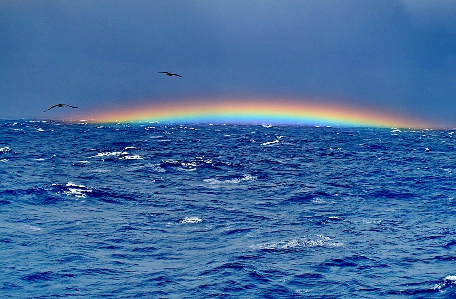 corpo, foto de água, o triângulo das bermudas, arco-íris, oceano, antes do furacão, tempestade, o olho do furacão, céu, céu azul