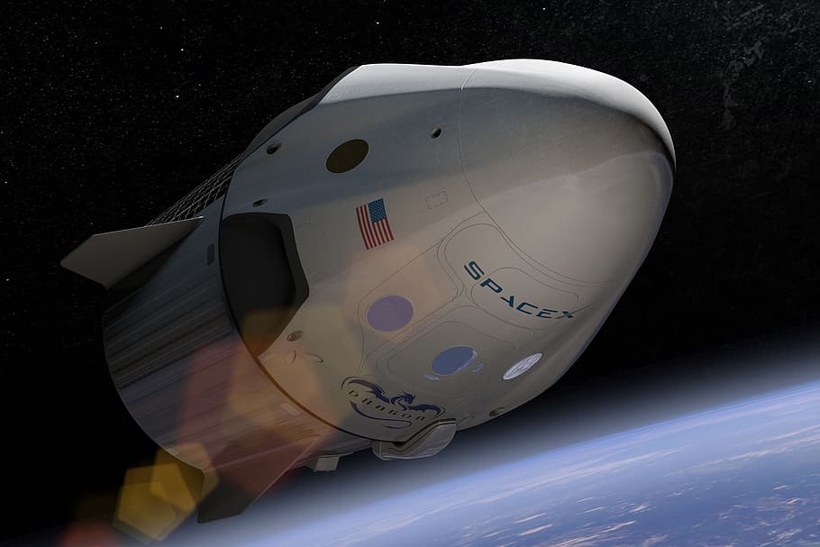 Crew Dragon, Artist, Depiction, NASA SpaceX shuttle, air vehicle, airplane, transportation, mode of transportation, flying, nature