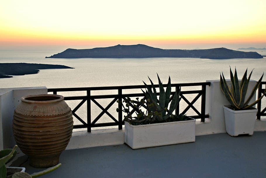 Puesta de sol, Santorini, vacaciones, Grecia, isla, paisaje, viajes, griego, mar, cielo