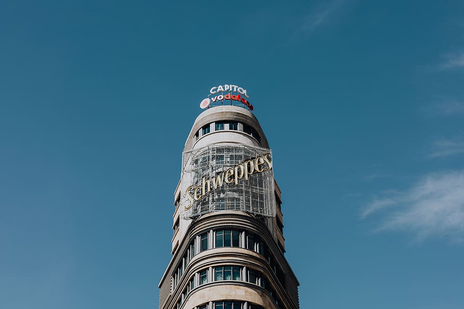 edifícios, Europa, cidade, ponto de referência, Arquitetura, design, Madrid, Espanha, visão de baixo ângulo, céu