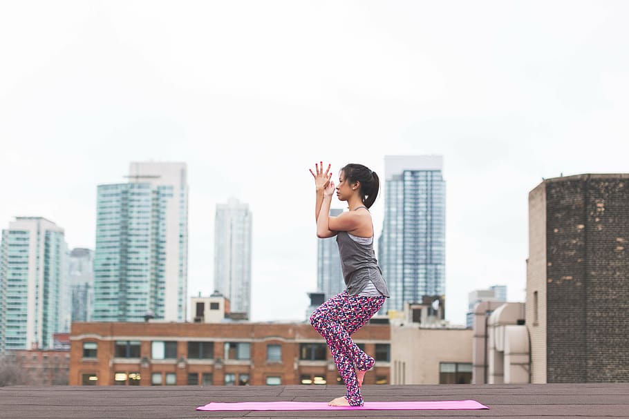 woman, yoga, outdoors, architecture, building, infrastructure, outdoor, rooftop, people, exercise