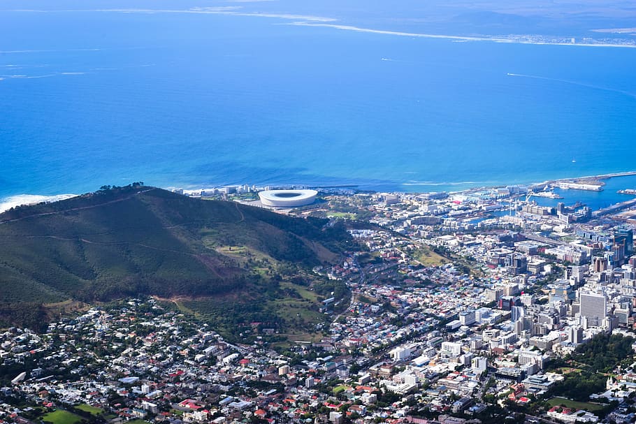 sooth africa, cape town, city bowl, landscape, scenic, tourism, blue, city scape, panoramic, natural