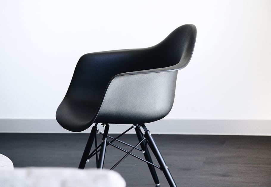chair, black and white, steel, wall, office, business, office chair, indoors, seat, black color