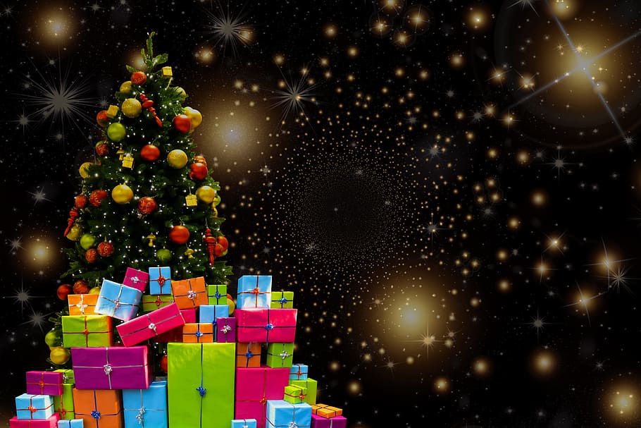 árbol de navidad, lote de caja de regalo, navidad, adornos navideños, tarjeta de navidad, decoración navideña, regalos, embalado, sorpresa, dar