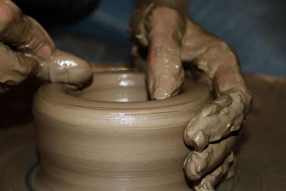 person, making, clay pot, pottery, hands, closeup, sculpture, earth, natural, art and craft