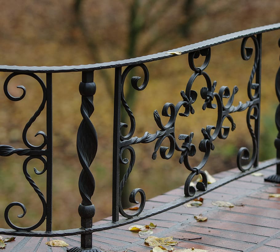 grid, metal construction, wrought iron, form, fence, hang, iron, metal, railing, security