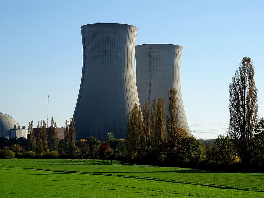 foto, gris, planta de energía, campo, planta de energía nuclear, energía nuclear, energía atómica, nuclear, corriente, electricidad