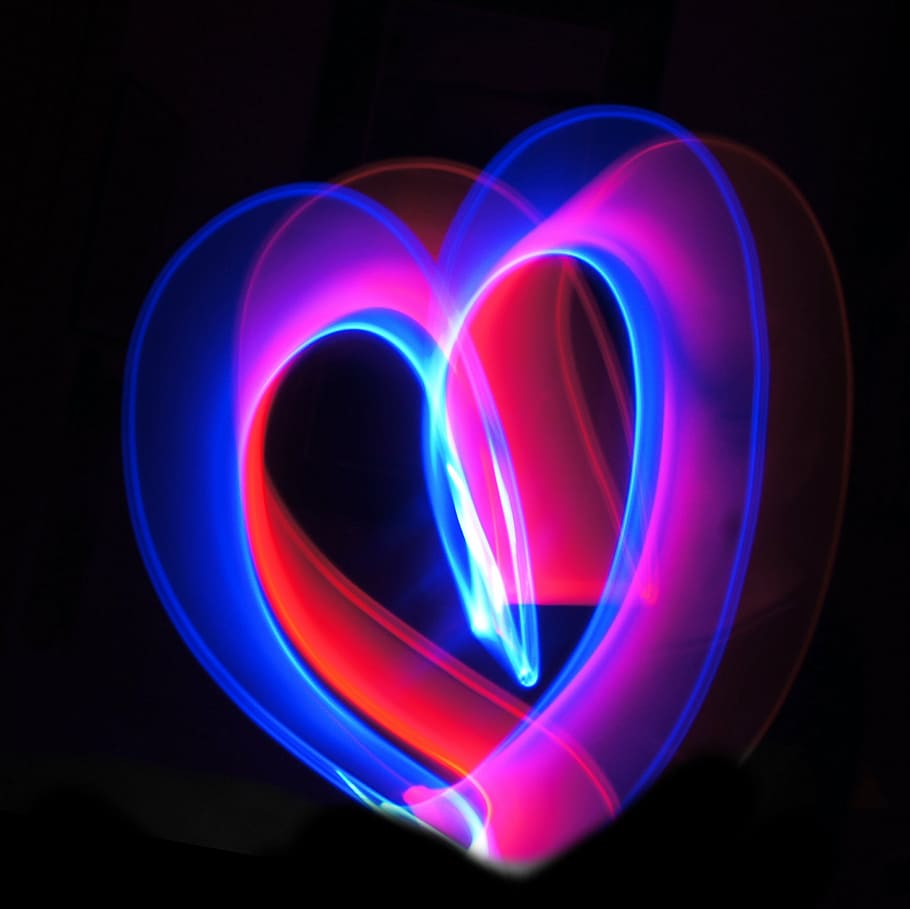 biru, merah muda, cahaya jantung, menggambar, ilustrasi, jantung, cinta, cahaya, tongkat cahaya, warna