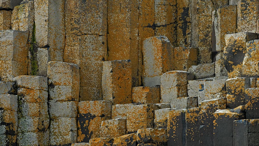 brown wall bricks, ireland, giant causeway, stones, backgrounds, full frame, architecture, history, the past, built structure